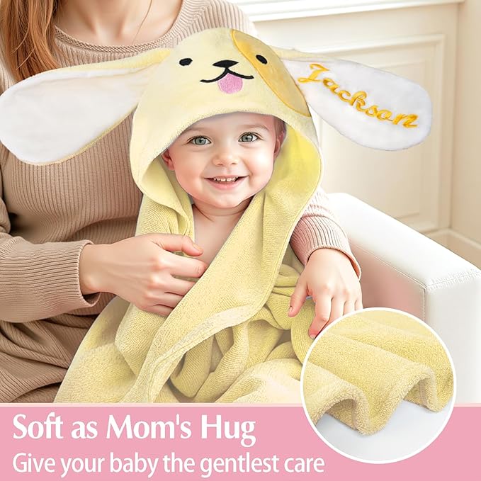 Custom Hooded Bath Towel for Babies,Soft Highly Absorbent Puppy Baby Towel with Name,Baby Bath Towels for Girls Boys,Personalized Baby Shower Birthday Gifts for Toddler Newborn Kids