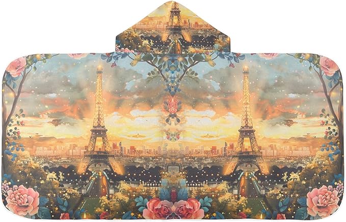 Hooded Towel for Kids Iron Tower Backdrop Beach Wrap Bath Towels 50x23.5in
