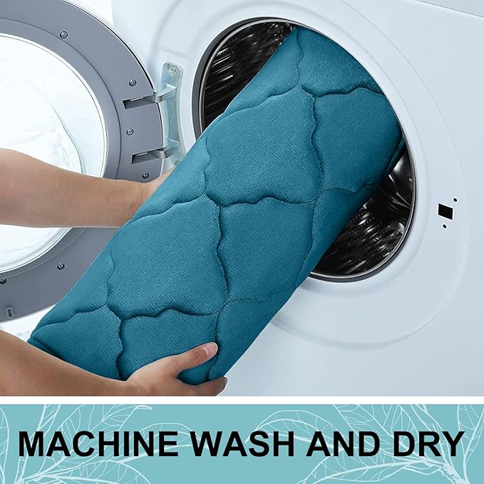 OLANLY Memory Foam Bath Mat Rug 47x17, Ultra Soft and Absorbent Bathroom Rugs, Non-Slip, Comfortable, Machine Washable Bath Carpet for Bathroom Floor, Shower and Home Decor Accessories, Peacock Blue