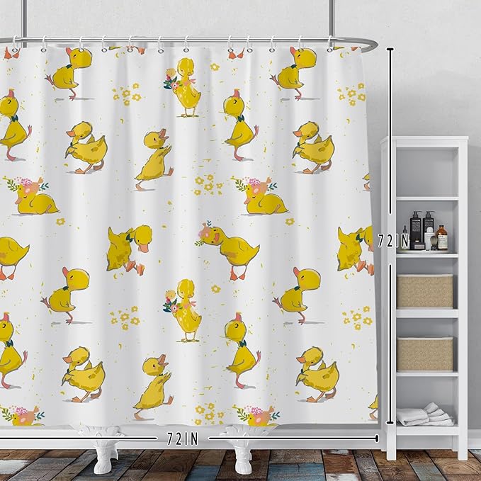 Baocicoo Cute Cartoon Baby Duck Shower Curtain Lovely Yellow Baby Duck Pattern Shower Curtain for Bathroom Bathtub Living Room Decor Fabric Waterproof Curtains for Bathroom with Hooks 72x72 Inches
