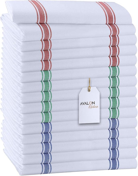 Avalon Kitchen Dish Towels Set (Value Pack of 15) Size 15x25 Inch, 100% Cotton Soft & Absorbent Kitchen Towels, Tea Towels, Reusable Cleaning Cloths for Household Cleaning (Multi)