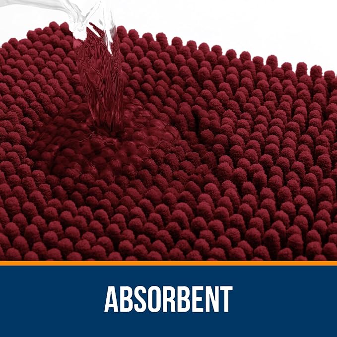 OLANLY Small Bathroom Rugs 24x16, Extra Soft Absorbent Chenille Bath Rugs, Rubber Backing Quick Dry, Machine Washable Bath Mats for Bathroom Floor, Tub and Shower, Home Decor Accessories, Burgundy