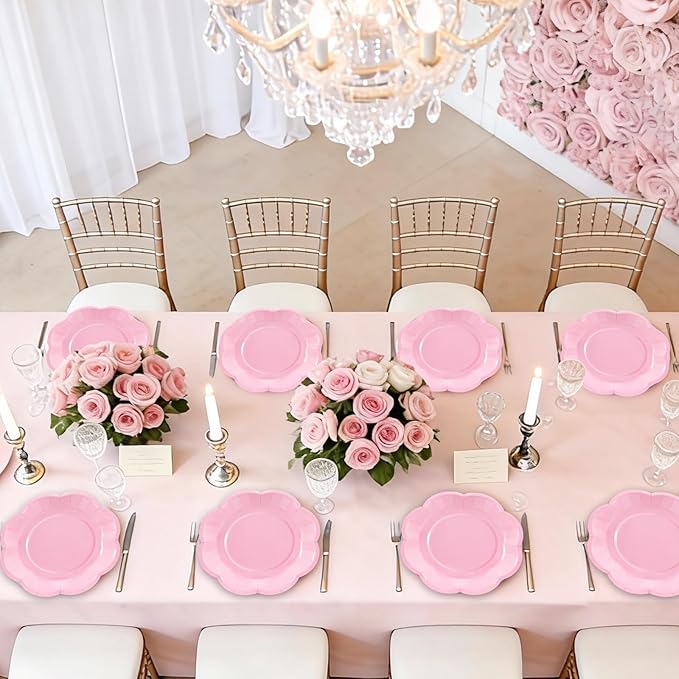 Light Pink Plates Party Supplies,9 inch Pink Paper Plates Disposable Scalloped for Birthday Cake Plate Baby Shower Dinner Wedding Dessert Party