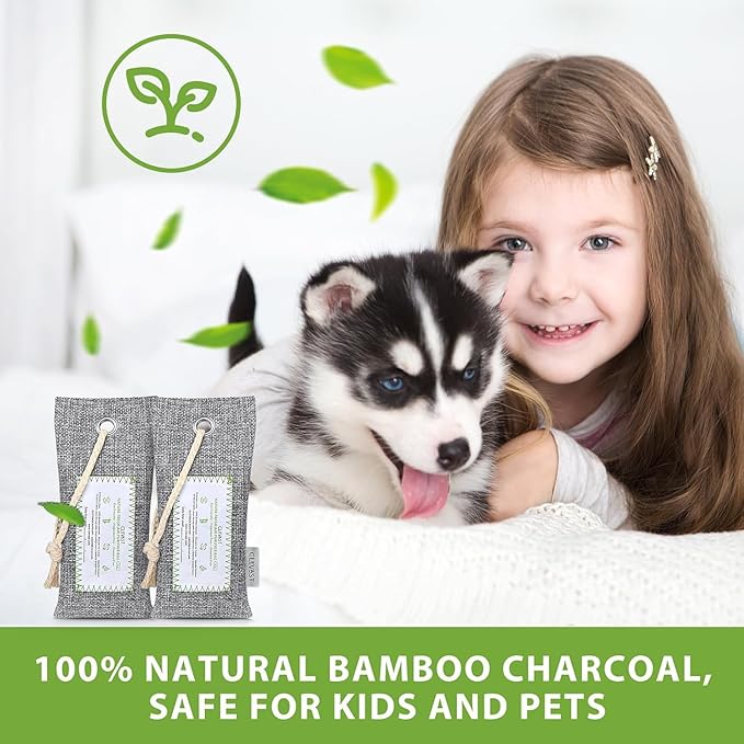 CLEVAST Activated Bamboo Charcoal Odor Absorber - 6 x 60g Air Purifying Bags Natural Fresh, Deodorizer and Moisture Eliminator for Home, Closet, Shoes, Car Air freshener, Grey