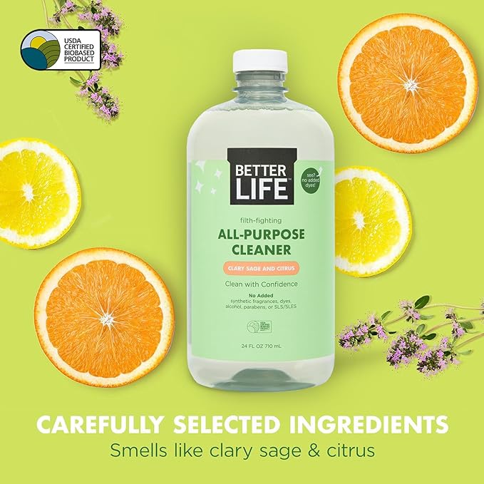 Better Life Toilet Bowl Cleaner 1- Pack + All Purpose Cleaner 24 Oz 2-Pack Clary Sage and Citrus