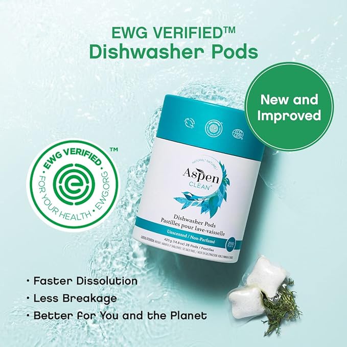 AspenClean | Unscented Dishwasher Pods | Cuts Grease and Grime | Zero Plastic | Non - Toxic | 100% Natural Dishwasher Detergent | EWG Verified - 28 Count (Pack of 3)