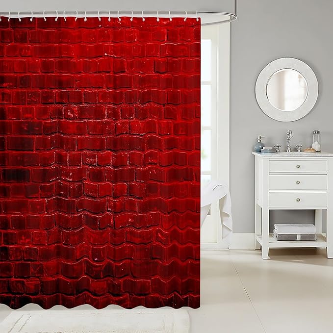 jejeloiu Wall Pattern Bath Curtain Kids Red Brick Wall Shower Curtain 72"x84" Vintage Theme Bathroom Shower Liner for Women Men Room Decor Waterproof Soft Lightweight Polyester Bathroom Accessories