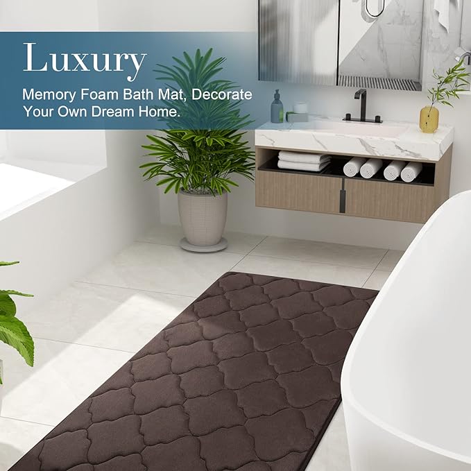 OLANLY Memory Foam Bath Mat Rug 59x20, Ultra Soft and Absorbent Bathroom Rugs, Non-Slip, Comfortable, Machine Washable Bath Carpet for Bathroom Floor, Tub, Shower and Home Decor Accessories, Brown