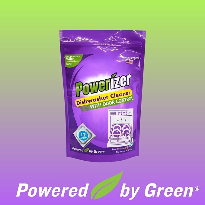 Powerizer Dishwasher Machine Cleaner Pods, 12 Count | Deep Clean Your Dishwasher Machine | Removes Odor & Buildup | Eco-Friendly, Biobased, Non-Toxic Formula