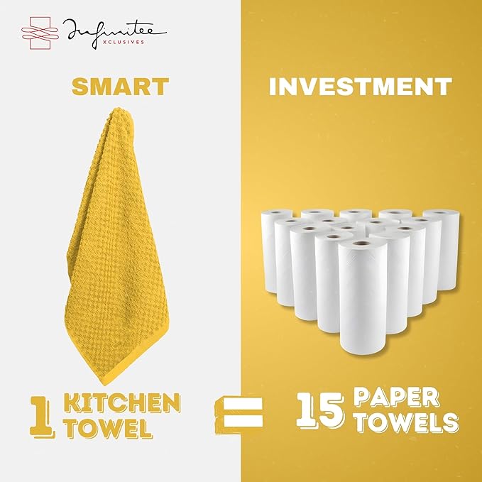 Infinitee Xclusives Premium Kitchen Towels - [Pack of 24] 100% Cotton Kitchen Hand Towels (15 x 25 Inches) - Dish Towels for Kitchen |Radiant Yellow|