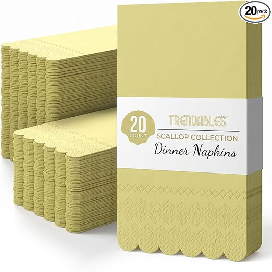 Party Solids Yellow Scalloped Napkins Disposable 20 Pcs 3-Ply Yellow Scalloped Dinner Napkins Disposable Decorative for Dinners & Parties, Paper Guest Towels for Bathroom & Party Supplies