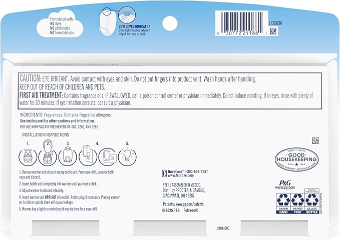 Febreze Plug In Air Freshener, Odor-Fighting Scented Oil Refill, Air Fresheners for Home and Bathroom and Kitchen, Long Lasting for Strong Odors, Twilight Lavender Scent, 0.87oz Refills, 3 Count