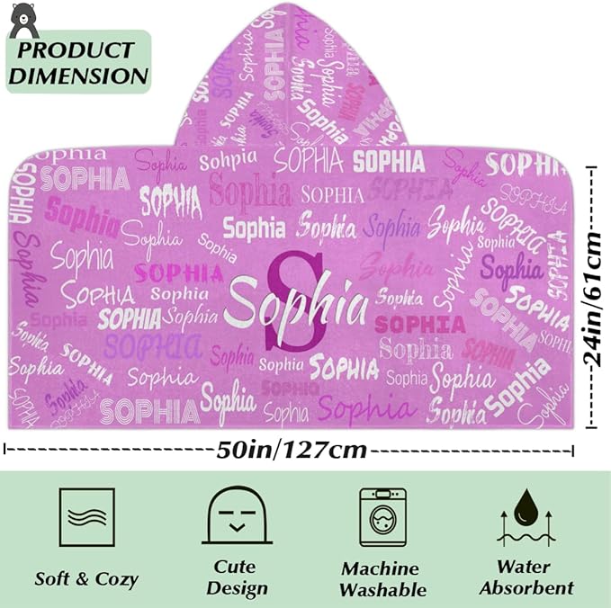 Personalized Hooded Bath Towels with Name, Custom Beach Towels for Kids Cotton Soft Swim Towels Camping Towels Toddler Beach Towels, Violet Purple Solid Color