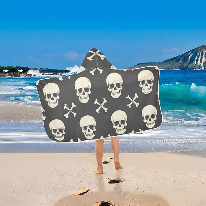 SUABO Kids' Bath Towels Skull and Crossbones Hooded Towels for Boys Girls,Toddler Towels Multi-Purpose for Beach,Pool and Bathroom,23.5" x 50", Soft and Highly Absorbent