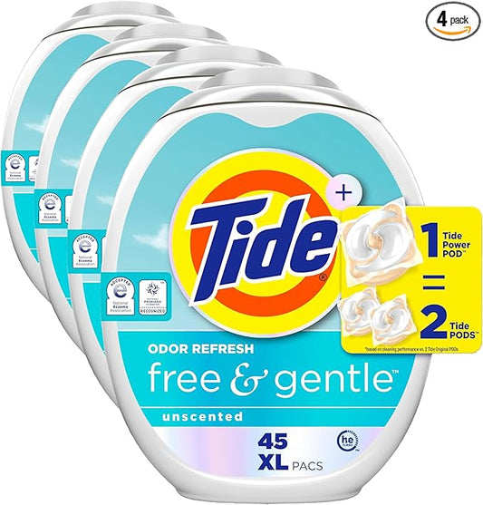 Tide PODS Free and Gentle Odor Refresh Laundry Detergent Packs, 45 Count, Hypoallergenic Laundry Detergent Pods (Pack of 4)