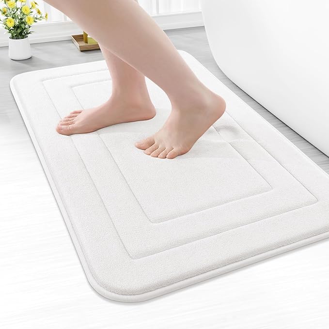 Arotive Memory Foam Bathroom Rug Mat 24x16, Ultra Soft and Absorbent Bath Mat, Machine Wash Dry, Comfortable Bath Rug Carpet for Bathroom Floor, Tub and Shower, Ivory