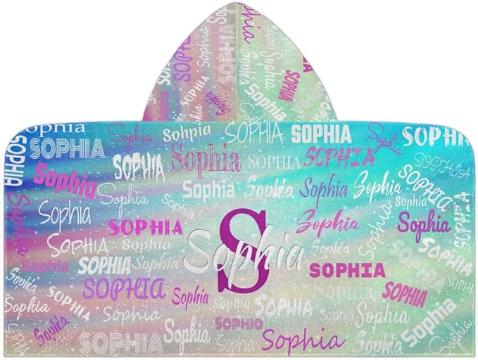 Personalized Hooded Towel Kids Beach Towels Name, Custom Toddlers Cotton Wrap Towel for Shower Beach Trip Pool, Gradient Green Color
