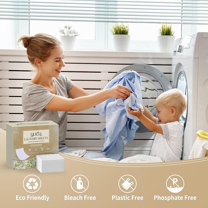 YUCO Laundry Detergent Sheets 160 Loads, Plastic Free Sheet No Plastic Jug Concentrated Eco Sheets Laundry Detergent Hypoallergenic Amber Sandalwood Scent Pack of 2