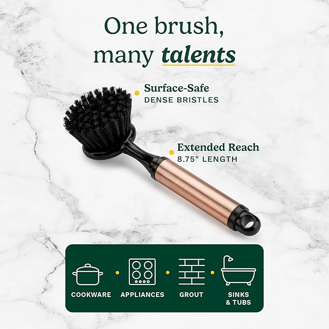 Cuisinart Dish Brush with Handle 2 Pack – Kitchen Scrub Brush for Dishes, Pots & Pans, Non-Scratch Dish Scrubber, Firm Bristles for Sink & Cookware, Comfortable Grip for Everyday Cleaning