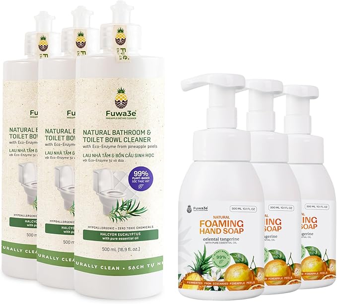 Fuwa3e Natural Bathroom Toilet Cleaner (3 Pack) & Foaming Hand Soap Tangerine (3 Pack)