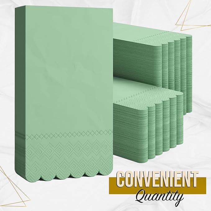 Party Solids Sage Green Scalloped Napkins Disposable 100 Pcs 3-Ply Sage Green Scalloped Dinner Napkins Disposable Decorative for Dinners & Parties, Paper Guest Towels for Bathroom & Party Supplies