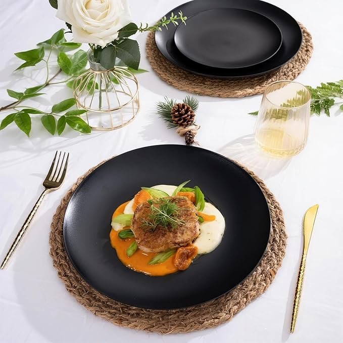 EI enjonirinjonir 80pcs Black Plastic Plates Disposable for Dinner,10.25inch Party Plates Disposable Heavy Duty,Elegant Matte Plastic Plate Frosted is Ideal for Wedding/Birthday/Graduation Decorations