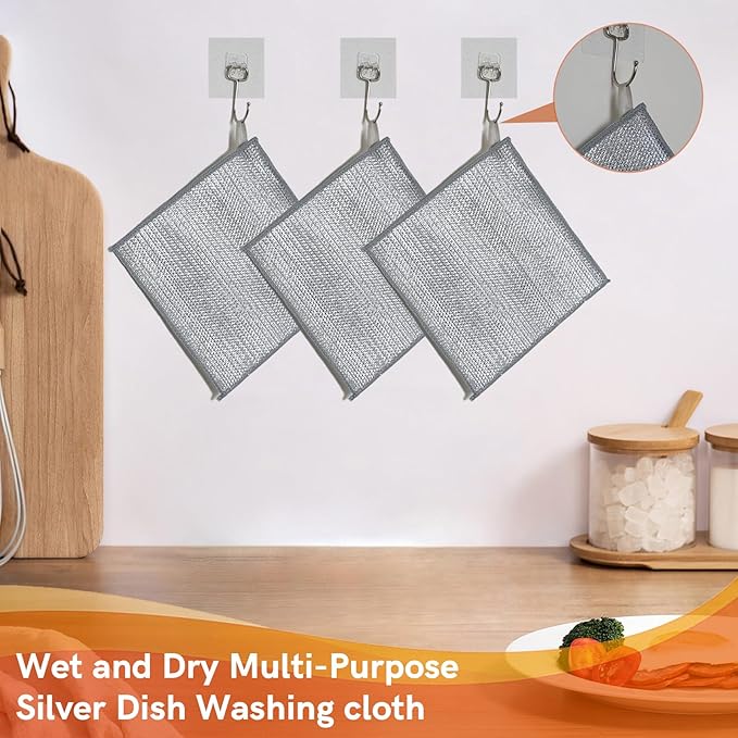 12 Pcs New Upgrade 3-Layer Metal Dish Cloth, No Scratches and No Odor, Multipurpose Wire Dishwashing Rag for Wet and Dry, Kitchen Cleaning Dishrags for Sinks, Dishes, Stove Top