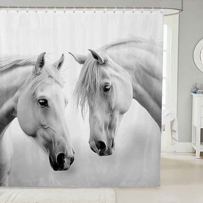 Feelyou Horse Bath Curtain Cute Animal Decor Shower Curtain for Kids Teens Waterproof Kawaii Farm Cowboy Bathroom Shower Curtain Set Wild Animals White Kids Bathroom Accessories 72"x84"