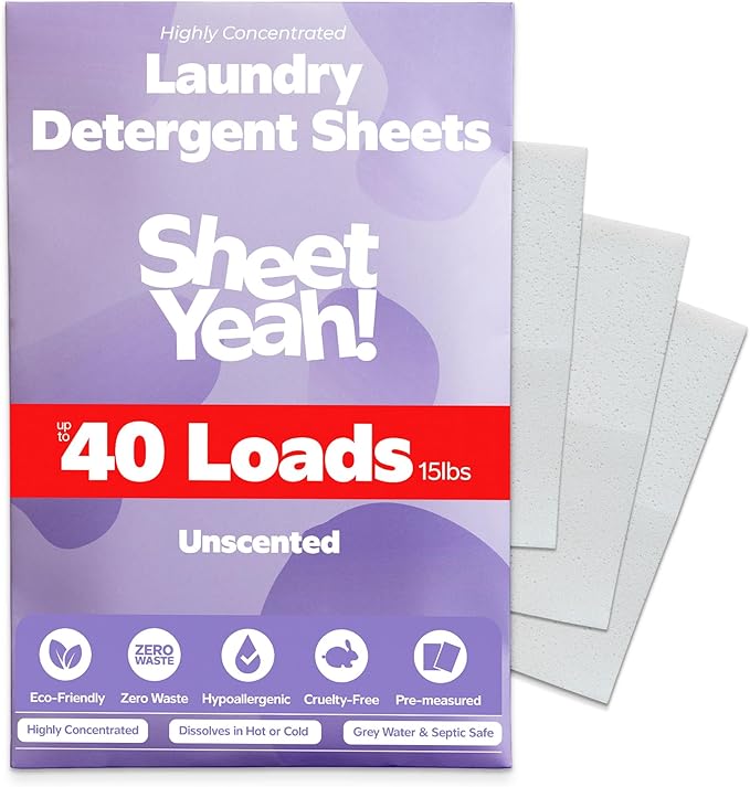 Laundry Detergent Sheets - 40 Loads - No Plastic Jug Concentrated Laundry Detergent, Hypoallergenic, Gentle on Skin - 20 Sheets