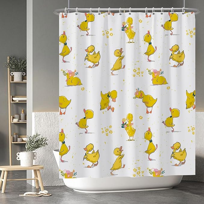 Baocicoo Cute Cartoon Baby Duck Shower Curtain Lovely Yellow Baby Duck Pattern Shower Curtain for Bathroom Bathtub Living Room Decor Fabric Waterproof Curtains for Bathroom with Hooks 72x78 Inches