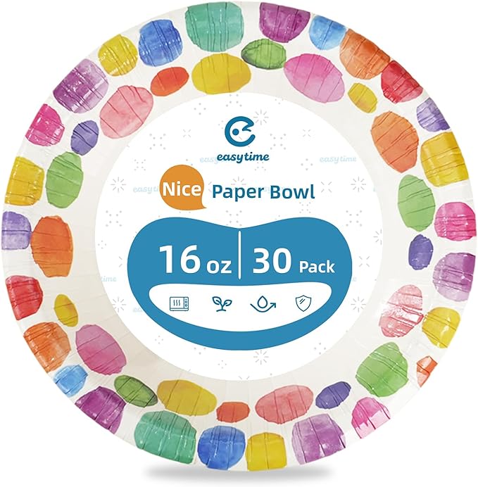 30 Pack Paper Bowls, 16 Oz Disposable Soup Bowl, Heavy Duty Printed Disposable Bowls Bulk For Snacks, Dessert, Breakfast, Lunch And Dinner Meals (Petal Pattern)
