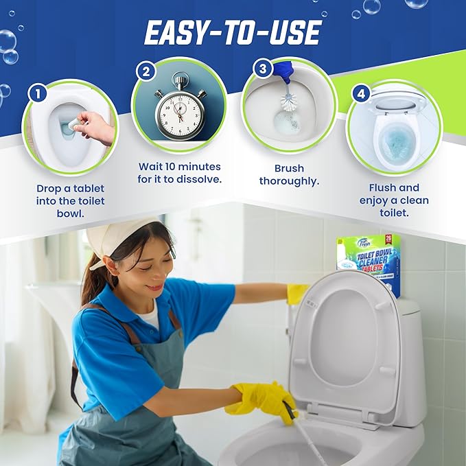 True Fresh 2-in-1 Toilet Bowl Cleaner Tablets 26 Pack & Multi Surface All Purpose Cleaning Tablets 24-Pack, Rapid Dissolving Formula, Septic Safe, Stain Remover for Long-Lasting Freshness and Shine
