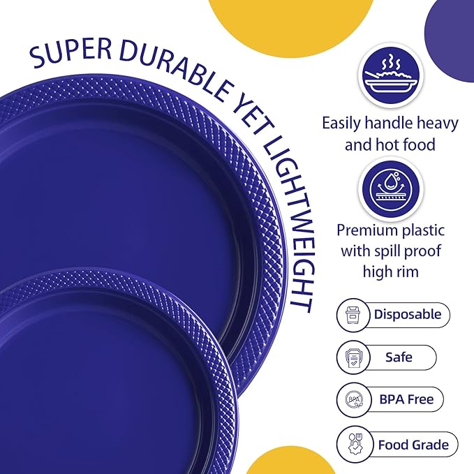 40 Pcs Royal Blue Plastic Plates for Patriotic Day, Blue Disposable Plates Heavy Duty, 20-9" and 20-7" Blue Plates for Graduation, Memorial Day, 4th of July