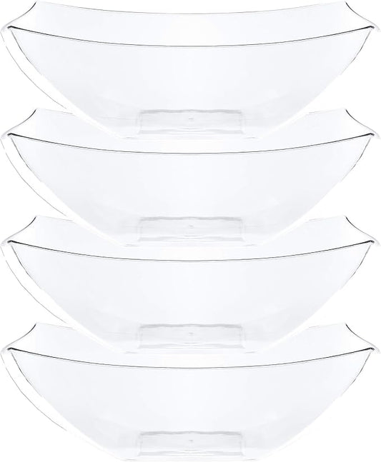PLASTICPRO Disposable 128 ounce Square Serving Bowls, Party Snack or Salad Bowl, Extra Large Plastic Crystal Clear Pack of 4