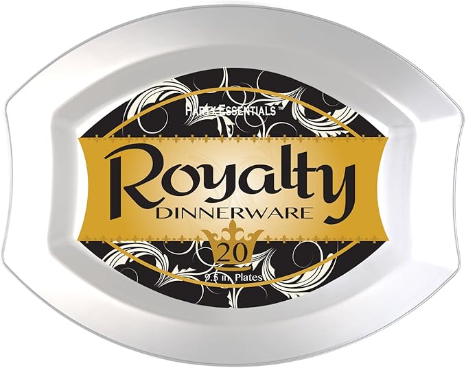 Party Essentials 20-Count Hard Plastic 9.5" Royalty Dinnerware Oval Lunch/Dinner Plates, Clear