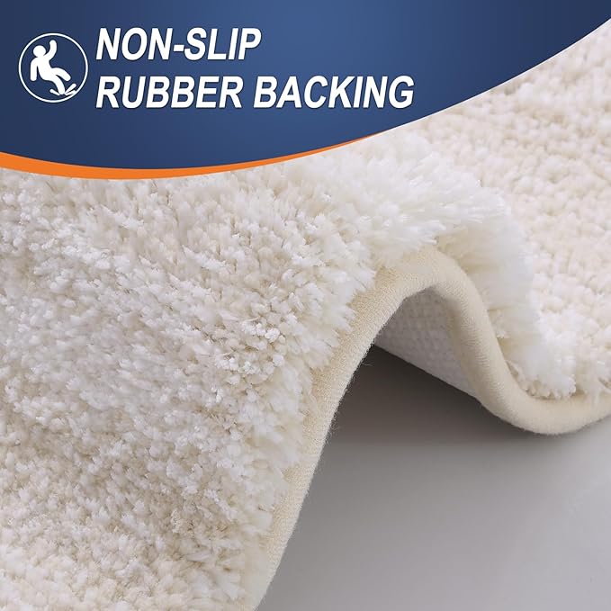 OLANLY Bathroom Rugs Sets 3 Piece, Soft Absorbent Microfiber Bath Mats and U-Shaped Contour Toilet Rug, Plush Shaggy Bath Mat Set for Bathroom (30"x20"+24"x16"+24"x20", Light Beige)