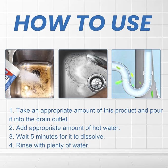 Drain Cleaner - Unclog Kitchen Sink, Bathroom Drain, Toilet, Hair & Grease Remover, Deodorizer, Safe for All Pipes(2PCS)