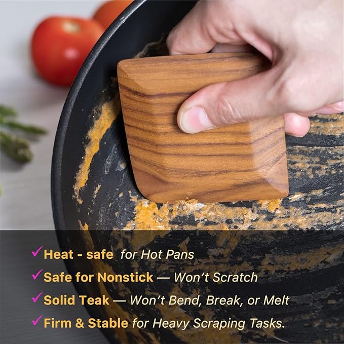 FAAY 2 Packs Gadget Scrapers, Dishwashing Scrub for Cleans Kitchen Pans, Pots, Dishes, Bowls, and Plates Removes Food Effectively Without Scratching. - Handmade from High Moist Resistance Teak Wood