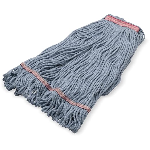 SPARTA Flo-Pac Acrylic Mop Head, Loop-Ended, Narrow Band with 1" Red Band for Organized Cleaning, Large, Blue