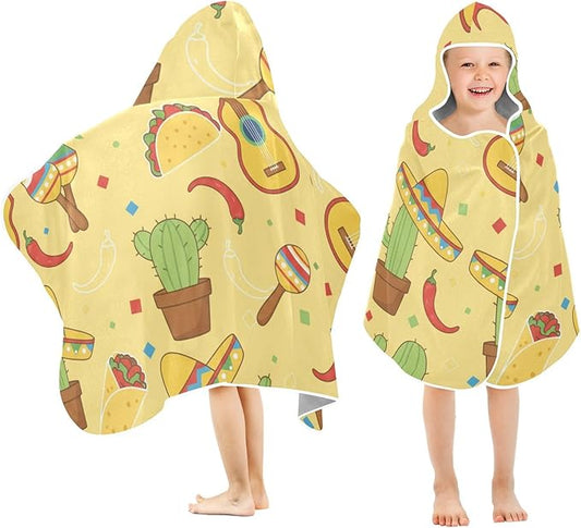 SUABO Kids' Bath Towels Mexico Cactus Guitar Hooded Towels for Boys Girls,Toddler Towels Multi-Purpose for Beach,Pool and Bathroom,23.5" x 50", Soft and Highly Absorbent
