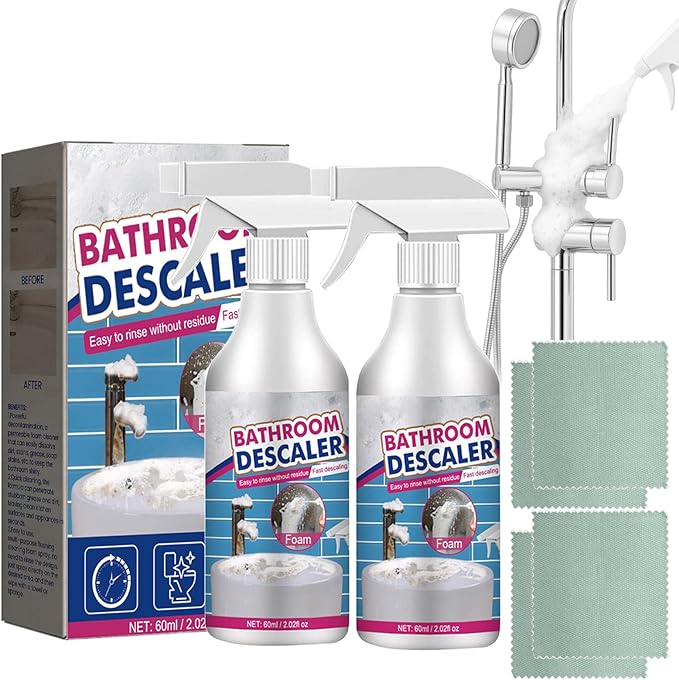 Bathroom Descaler Foam Cleaner Spray, All Purpose Foam Cleaner Spray Bathroom Descaler Cleane Stubborn Stains For Glass Shower Doors Sprayer - Restore Original Luster (2)