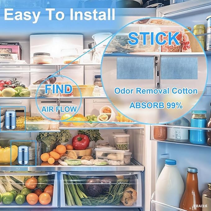 Refrigerator Deodorizer fridge odor Eliminator - Activated Carbon cotton Deodorizers for Fridge, Freezer, Room, RV, Car, Closet, Shoe Cabinets and More