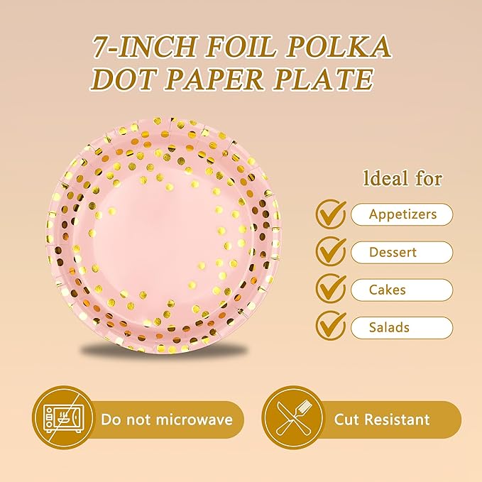 Pink and Gold Paper Plates and Napkins Party Supplies,Serves 25 Guests Pink Gold Plates and Napkins,Disposable Paper Tableware Set for Birthday Wedding Bridal Shower Baby Shower Decorations