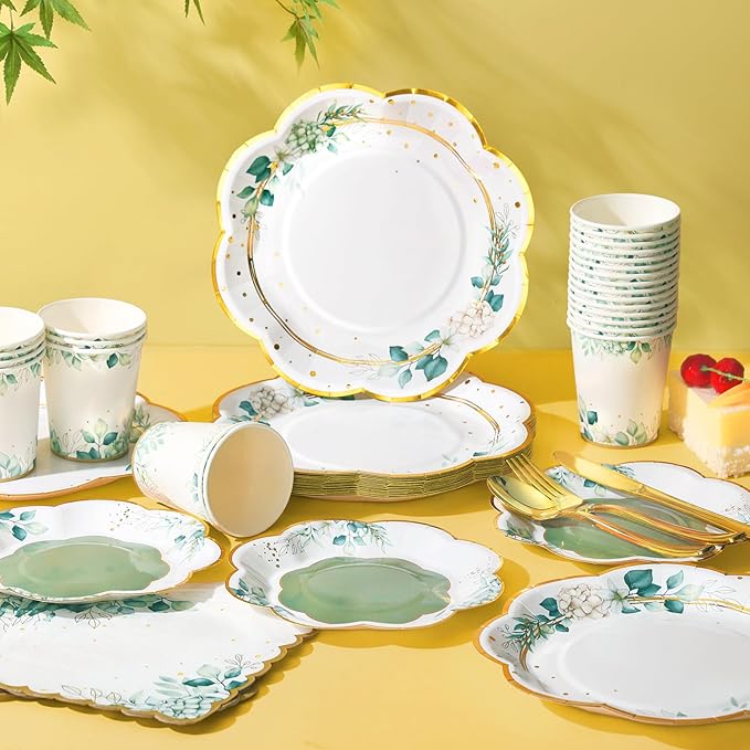 Sage Green Party Decorations, Sage Green Paper Plates and Napkins Party Supplies, Bridal Shower Plates for Birthday Baby Shower Bridal Shower Wedding Shower Baptism Garden, Serves 24
