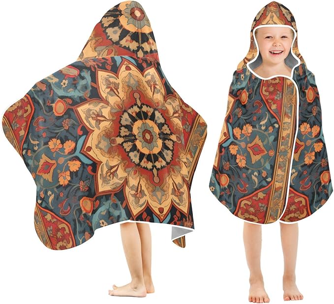 Hooded Towel for Kids Tribe Floral Beach Wrap Bath Towels 50x23.5in