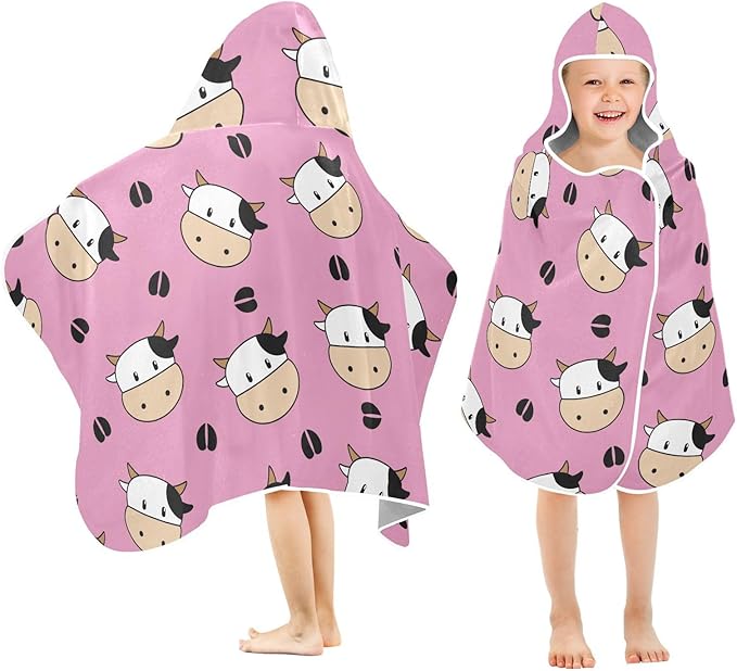 susiyo Kids Hooded Bath Towel Cow Pink Beach Towel for Kids 23.5 x 50 Inch Microfiber Soft Absorbent Quick Dry Bath Swim Pool Towel Wrap Poncho Bathrobe with Hood for Kids Toddler