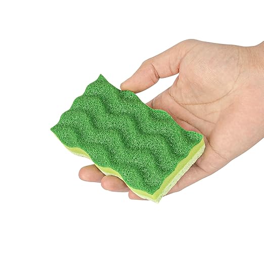 Restaurantware Cleaning Sponge 3 Count 4.5 x 2.5 Inches Cellulose Non-Abrasive Deep-Groove Durable Rectangular Green