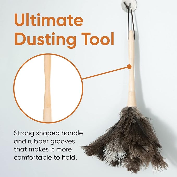 Superio Ostrich Feather Duster Fluffy Dust Remover, with Wooden Handle Reusable for Cleaning Homes, Ceilings, and Furniture (3 Pack) (3 Pack)