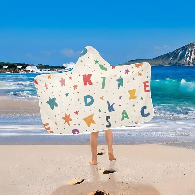 SUABO Kids' Bath Towels Letter Hooded Towels for Boys Girls,Toddler Towels Multi-Purpose for Beach,Pool and Bathroom,23.5" x 50", Soft and Highly Absorbent