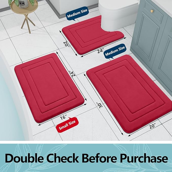 Arotive Memory Foam Bathroom Rug Mat 24x16, Ultra Soft and Absorbent Bath Mat, Machine Wash Dry, Comfortable Bath Rug Carpet for Bathroom Floor, Tub and Shower, Red